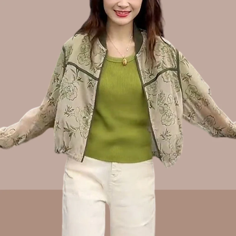 2025年夏季上新气质长袖时尚甜美清新风轻薄透气印花百搭薄外套女