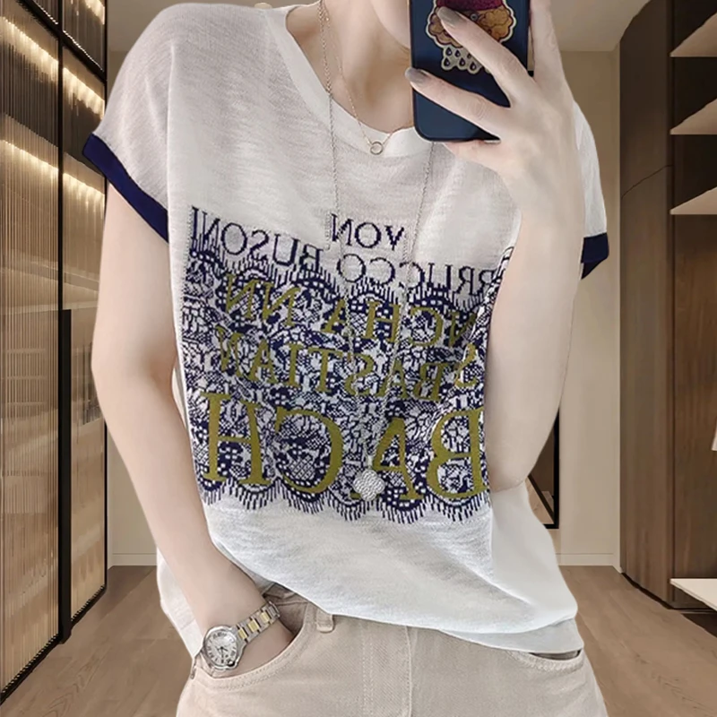2025年宽松短款印花字母设计感上衣夏季新款百搭休闲小众显瘦体恤