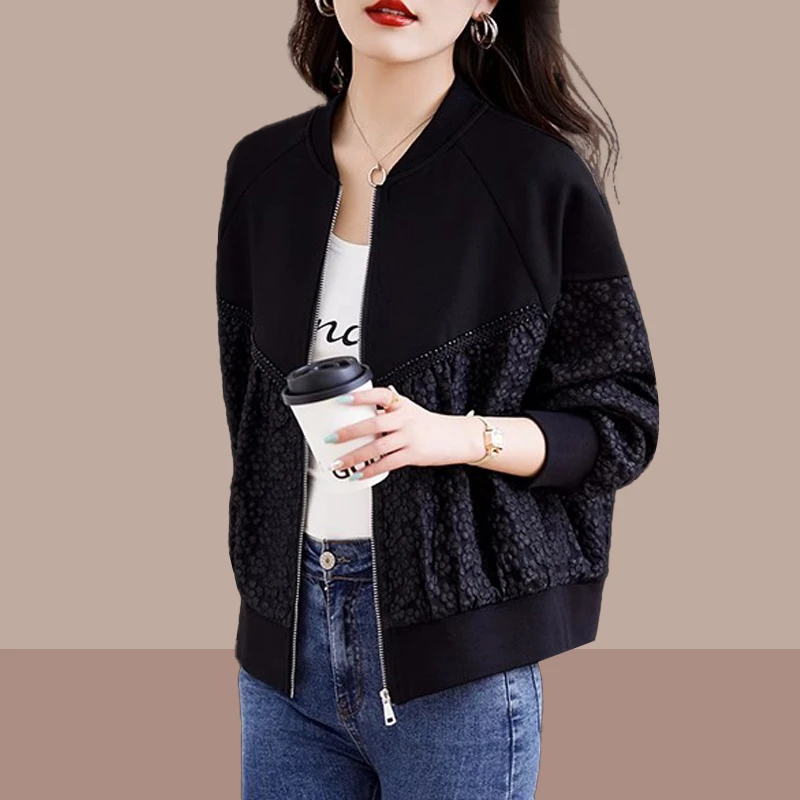 黑色棒球服女春秋季2025新款宽松显瘦小个子洋气时尚百搭长袖上衣