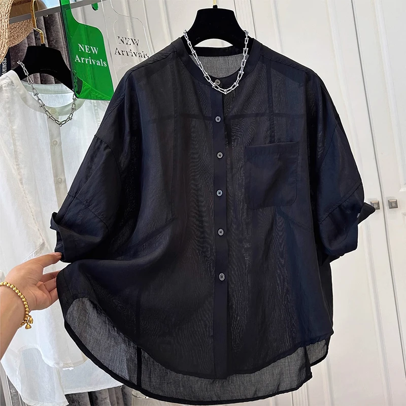 纯色简约高级感气质中袖衬衫2025夏新款流行时尚女装通勤百搭上衣