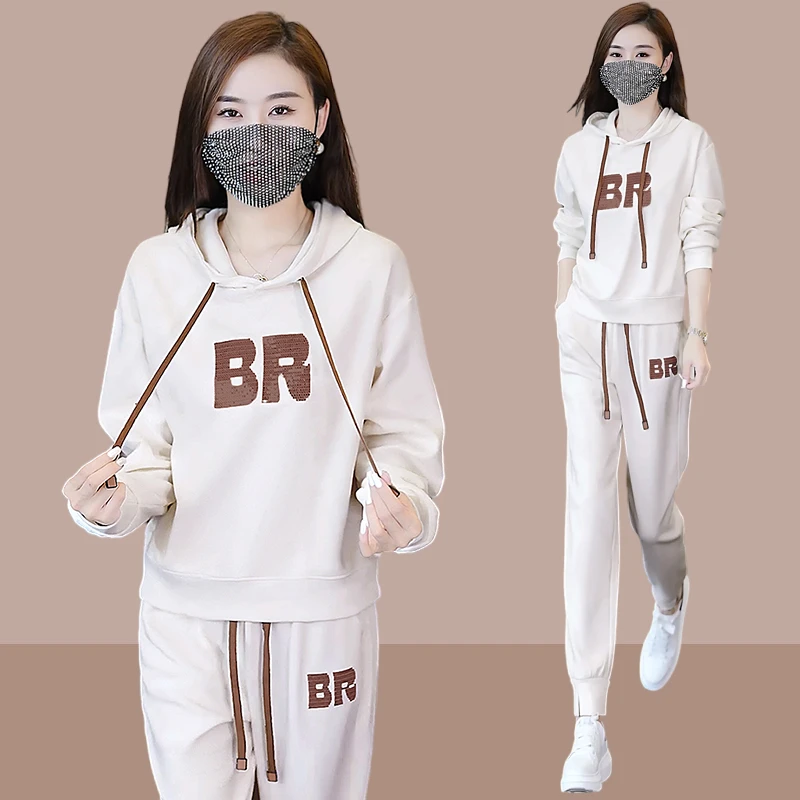 休闲套装女春秋2025新款韩版时尚高级感连帽卫衣卫裤运动服两件套