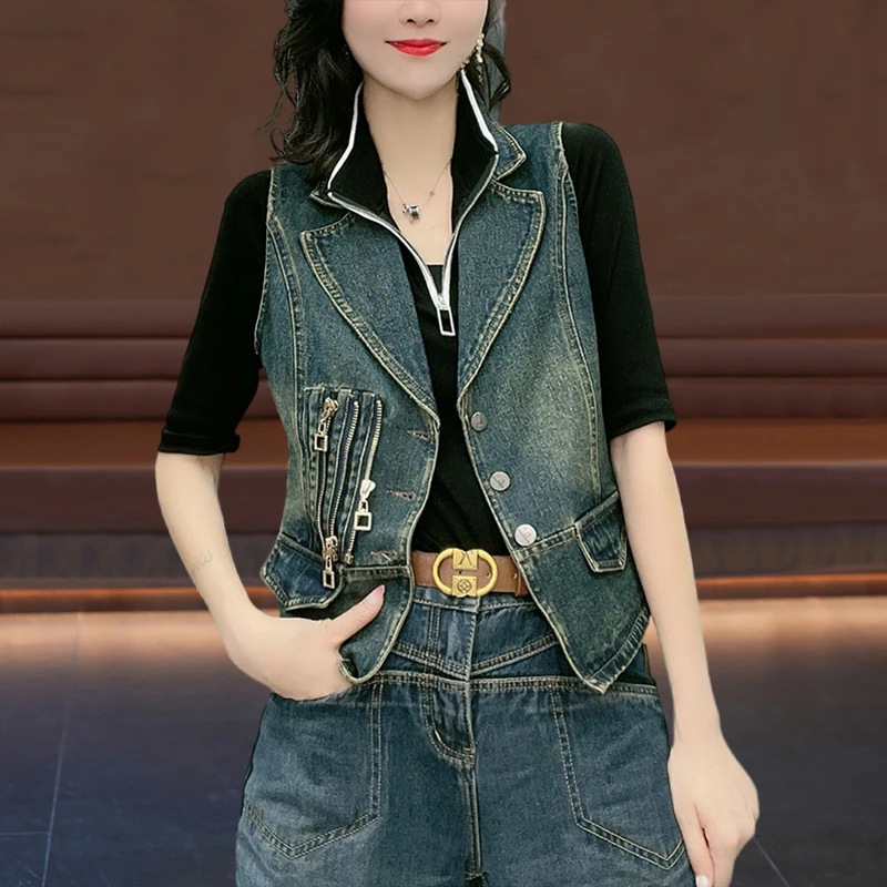 2025新款秋季牛仔马甲女款外穿港风复古短款学生显瘦百搭背心外套