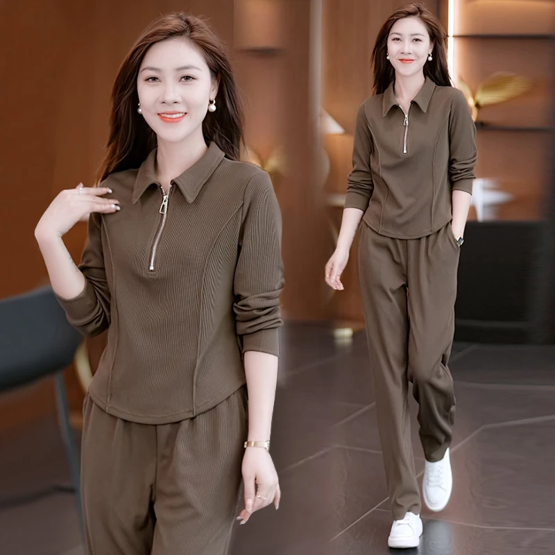 小个子简约百搭高能感运动套装2025春秋新款半拉链卫衣卫裤两件套