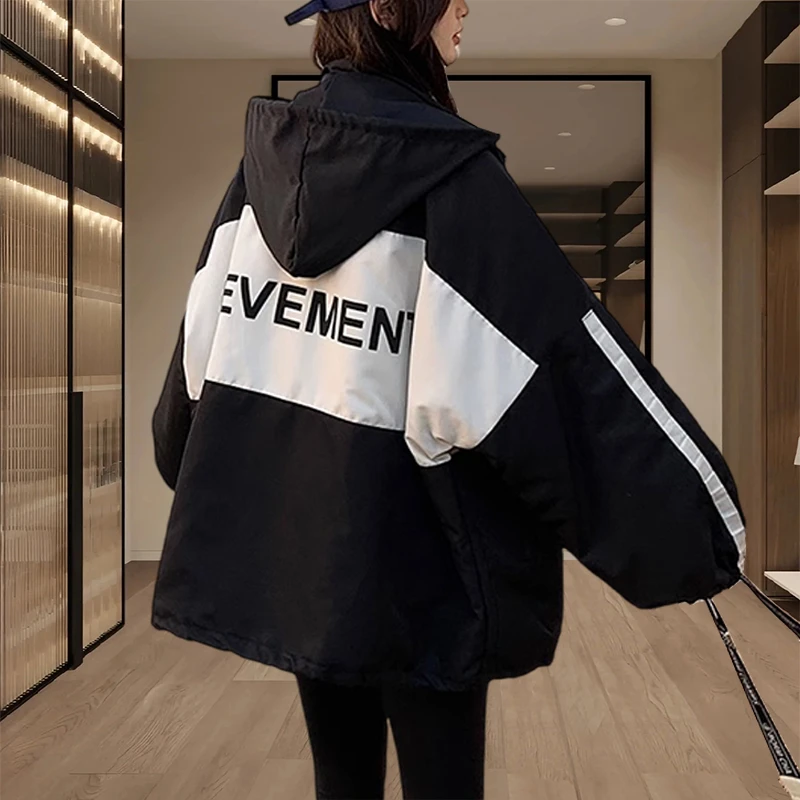 2025春秋季撞色冲锋衣外套女士新款宽松大码外穿洋气时髦开衫上衣