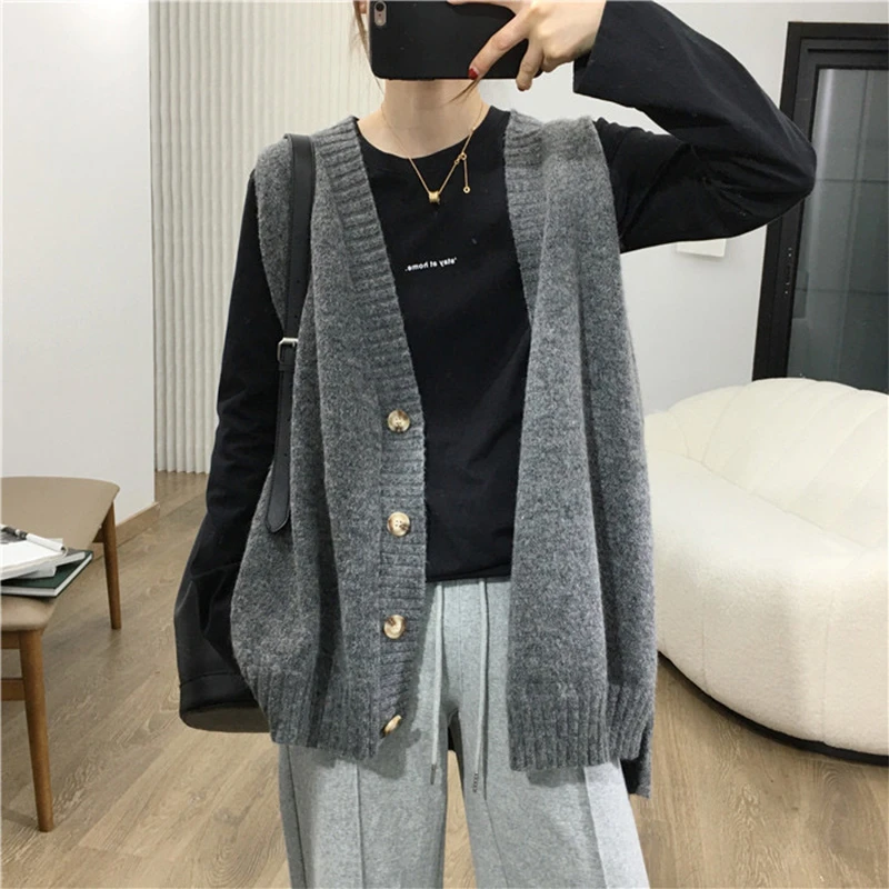 大码胖mm针织马甲女士2025秋冬新款宽松V领开衫无袖叠穿背心外套