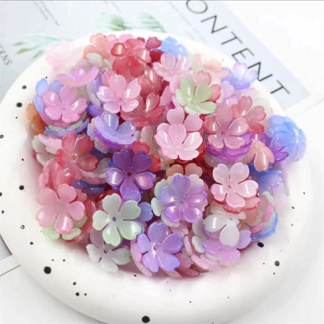 渐变果冻樱花五瓣花亚克力手工DIY串珠材料手链项链饰品编织配件