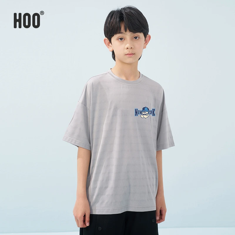 HOO青少年夏季T恤冰丝短袖透气冰感速干T恤圆领网眼运动半袖1551