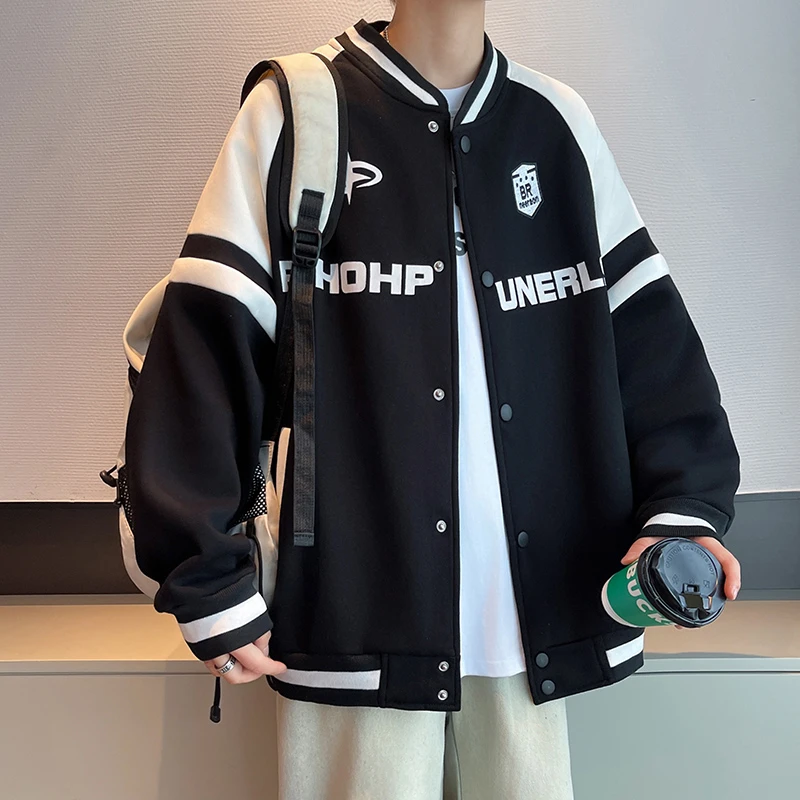 男生外套学院风棒球服2025青少年外套休闲潮流春秋加绒款男士夹克