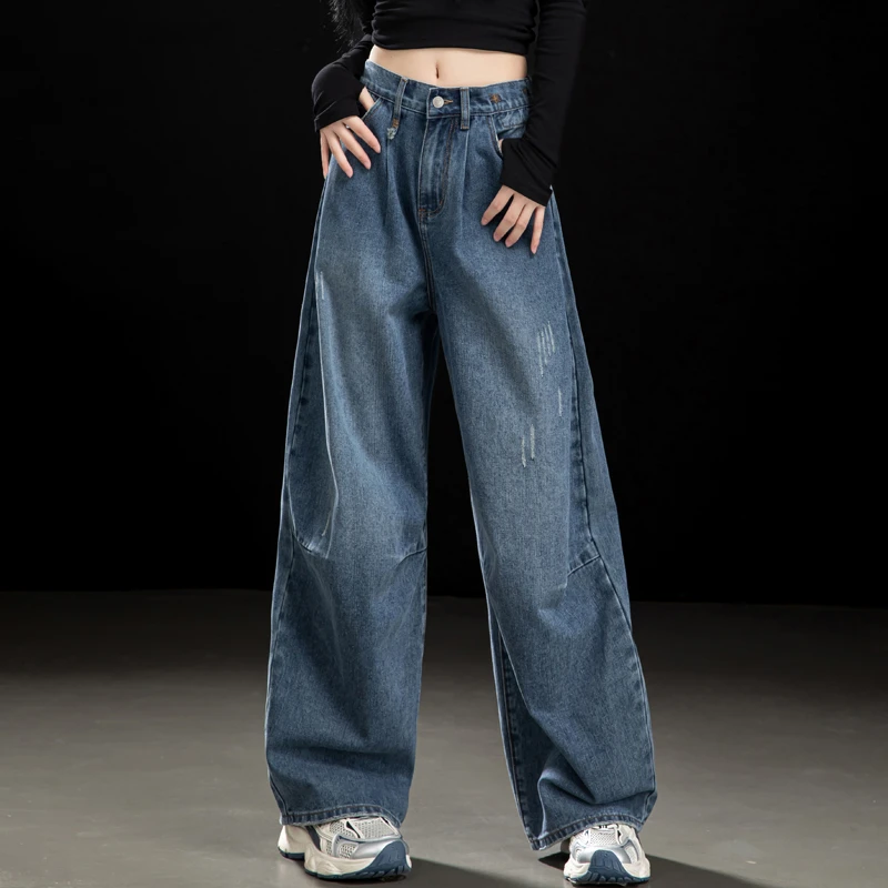美式酷飒风裤子女款爆款2025新款工装牛仔裤宽松高腰阔腿裤直筒裤