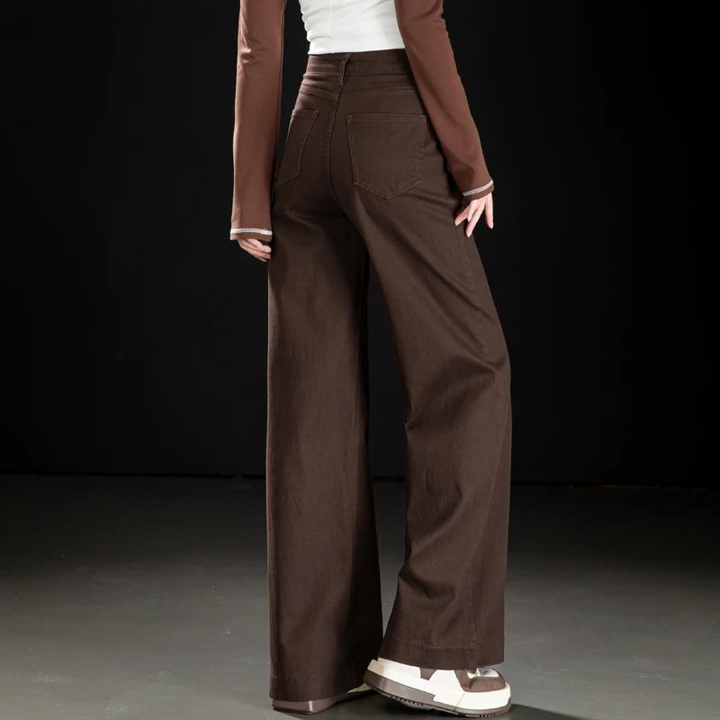 美拉德咖色加绒牛仔裤女2025新款宽松阔腿裤秋冬款直筒裤垂感裤子