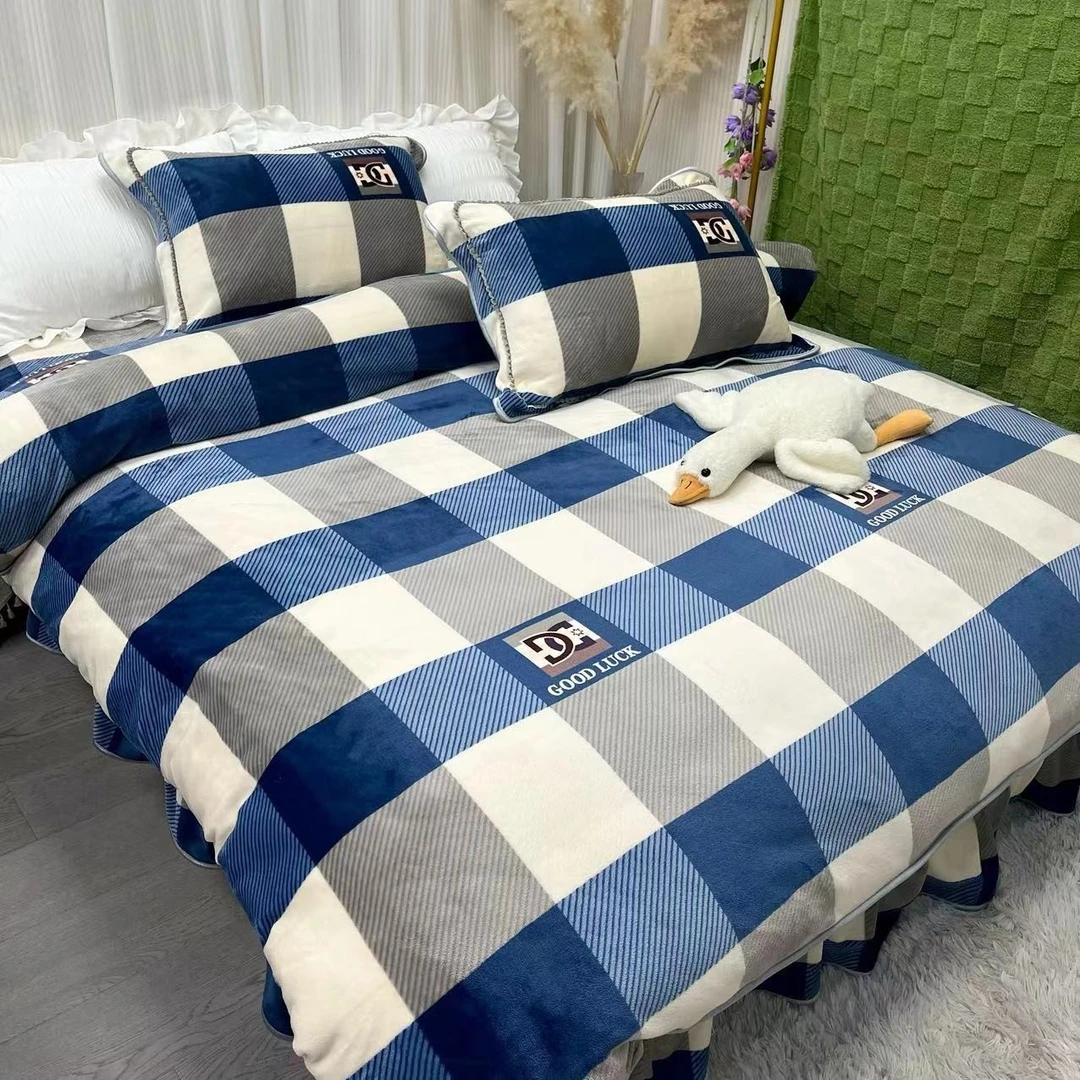 【蓝大格】四件套加厚牛奶绒冬季保暖四件套加绒双面绒秋冬三件套