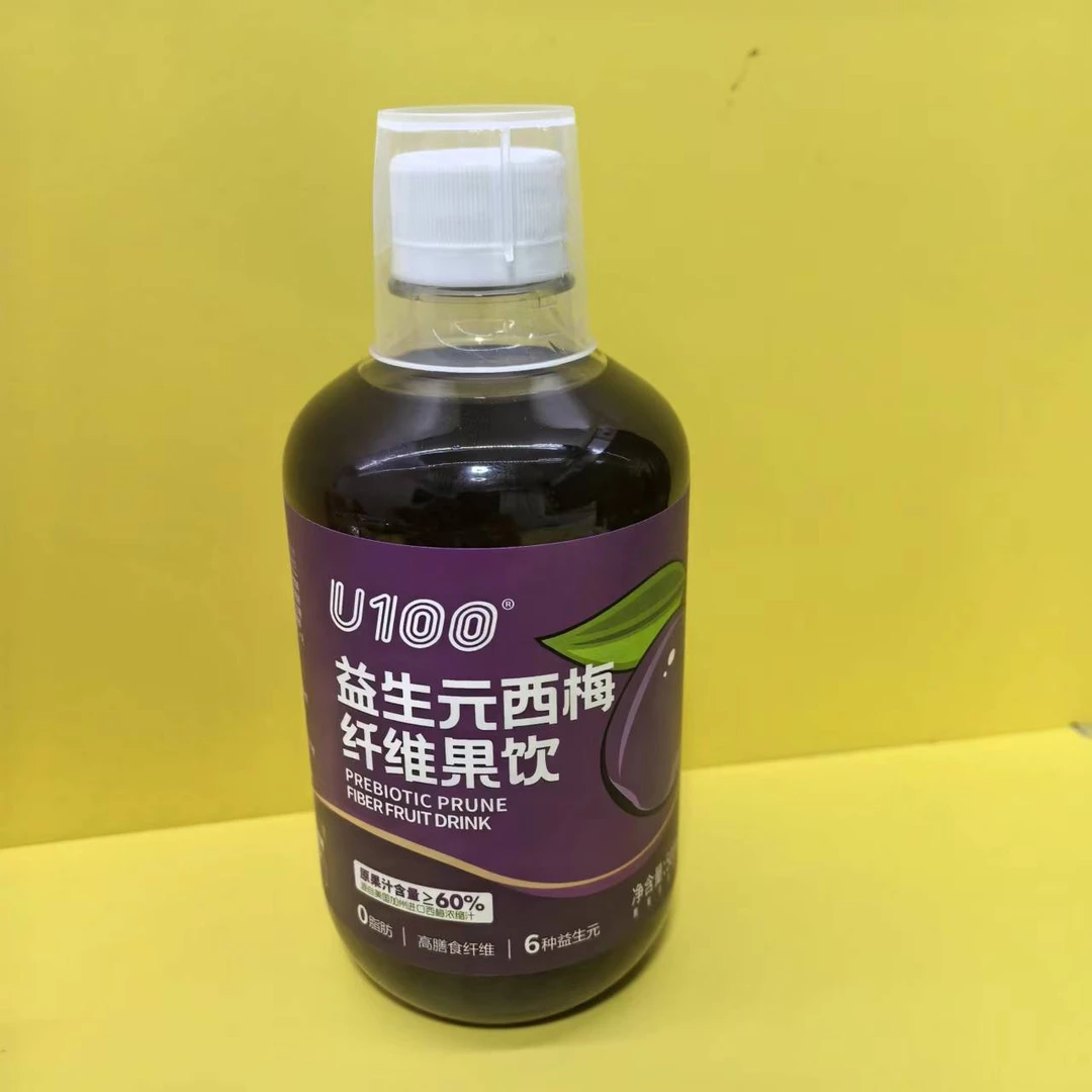 休闲零食零食U100益生元西梅纤维果饮瓶装500ml