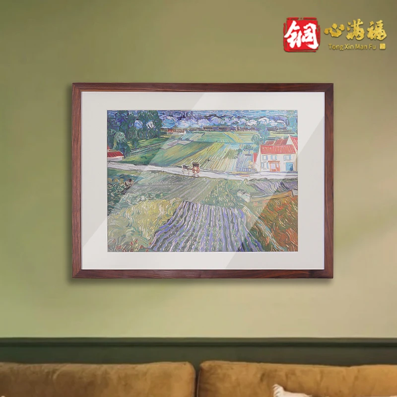 铜雕画梵高《马车与火车》欧式客厅背景画玄关装饰画书房走廊挂画