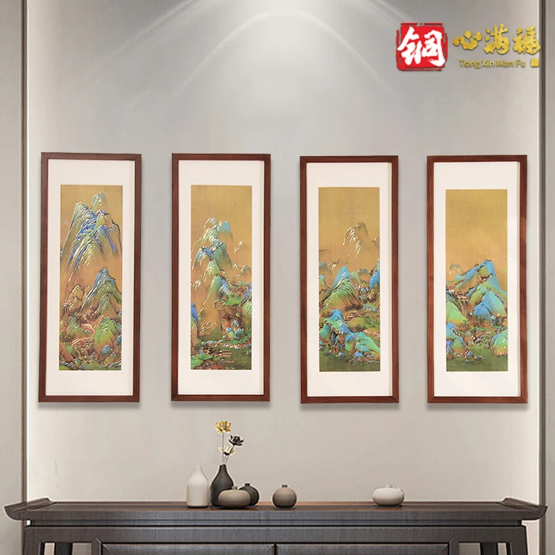 阿三铜艺 铜雕画《千里江山图》背景画 办公室书房客厅玄关装饰画