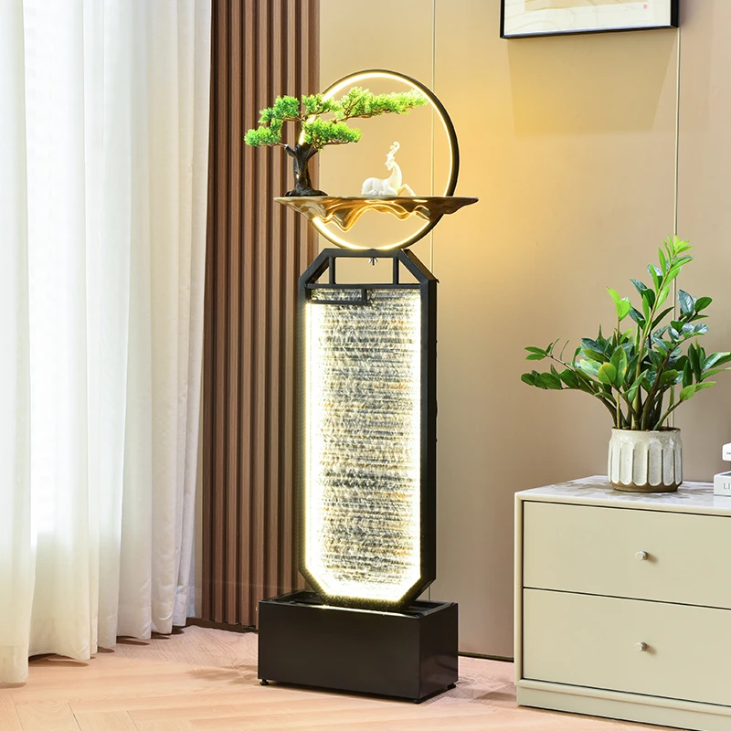 大型循环水幕墙客厅装饰玄关办公室店铺开业搬家礼物流水摆件落地