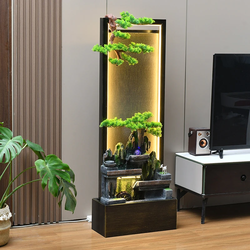 新款大型入户水幕墙假山流水喷泉摆件客厅加湿器店铺开业乔迁礼物