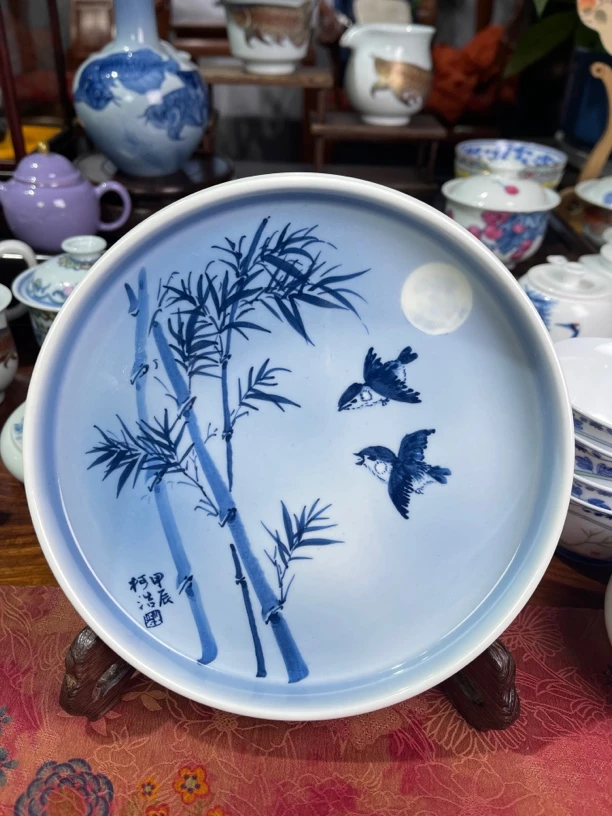 手绘竹子茶盘纯手工