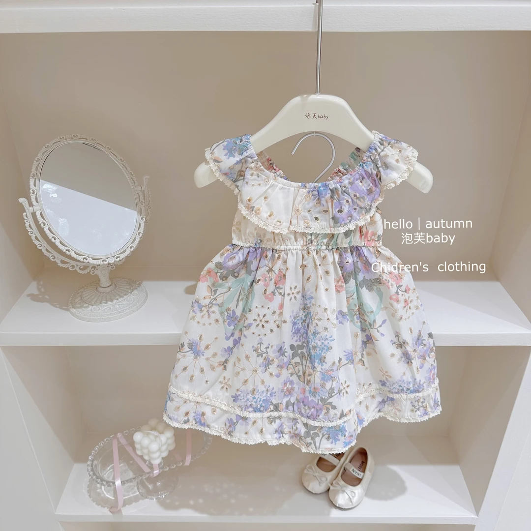 【现】莫奈花园～女童花边领连衣裙夏季新品洋气女宝宝碎花长裙子