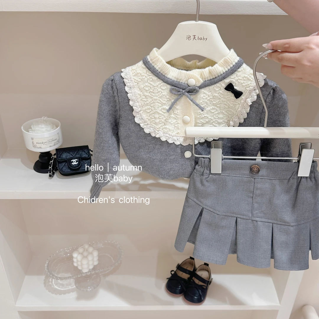 miu系穿搭#女童小香风毛衣套装2024新品洋气女宝宝两件套裙