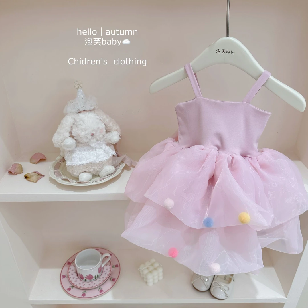 【现】韩系新品洋气女童连衣裙蓬蓬纱裙女宝宝吊带公主裙