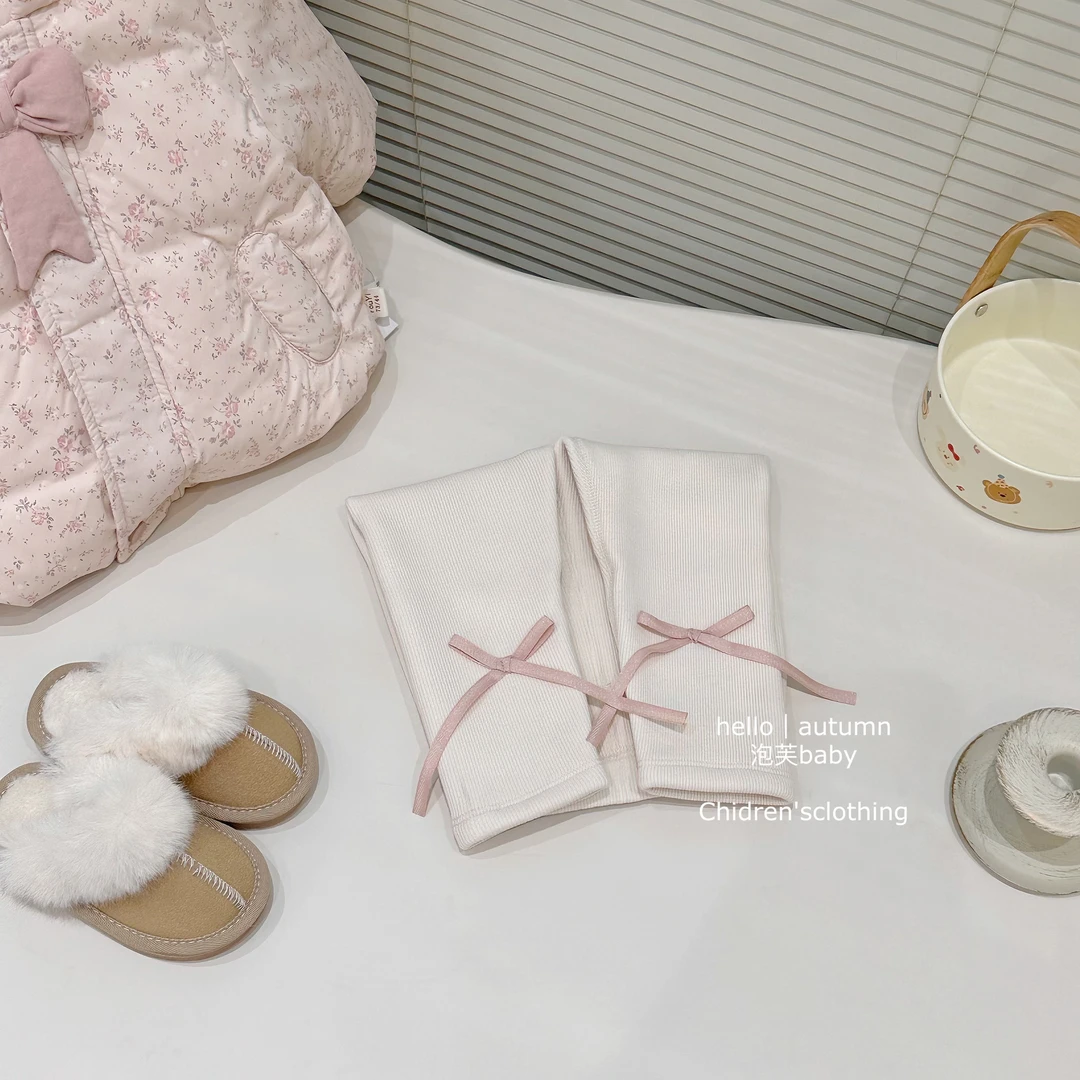 【加绒版】女童一体绒打底裤2024秋冬洋气女宝宝蝴蝶结裤子儿童百搭