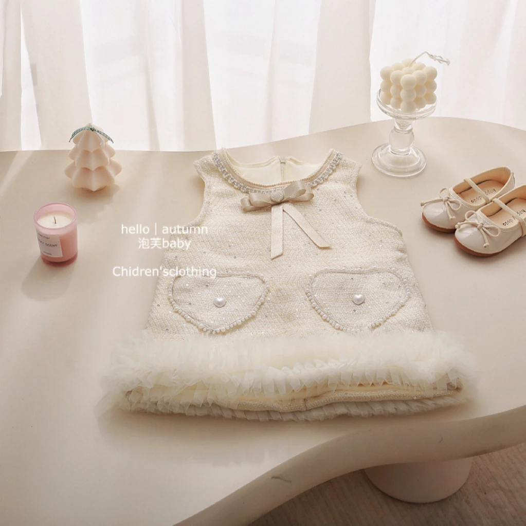 【泡芙baby】女童加绒蓬蓬裙洋气儿童连衣裙背心裙女宝礼服公主裙子