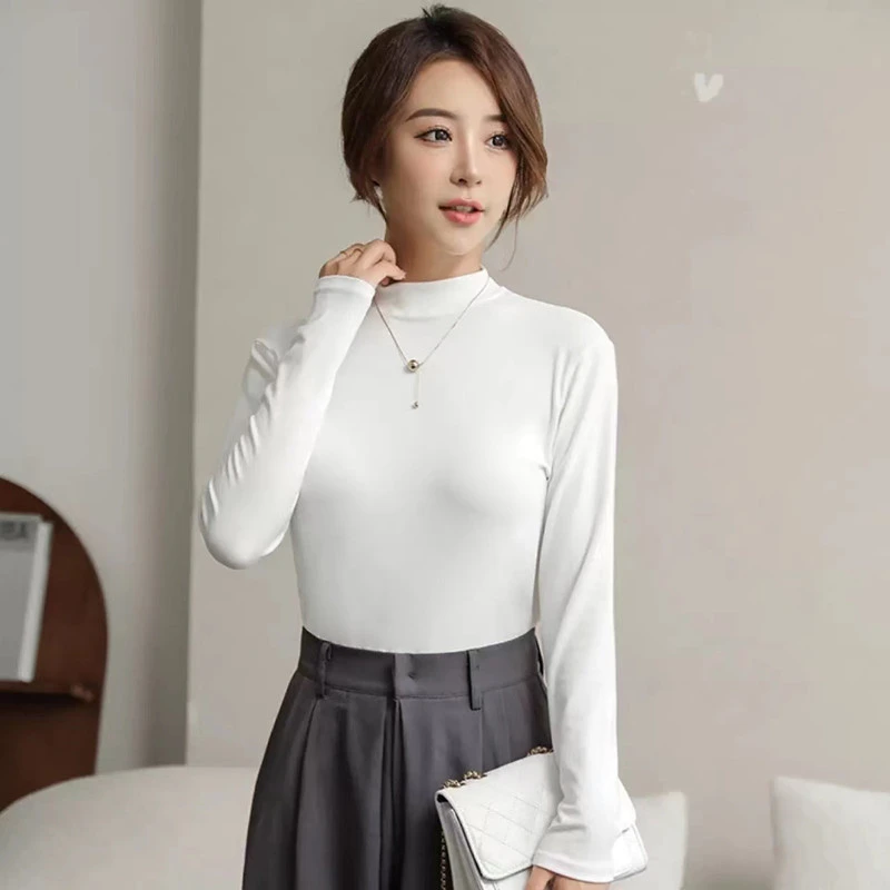 银狐绒打底衫洋气保暖加绒加厚小立领秋冬长袖圆领修身韩版上衣女