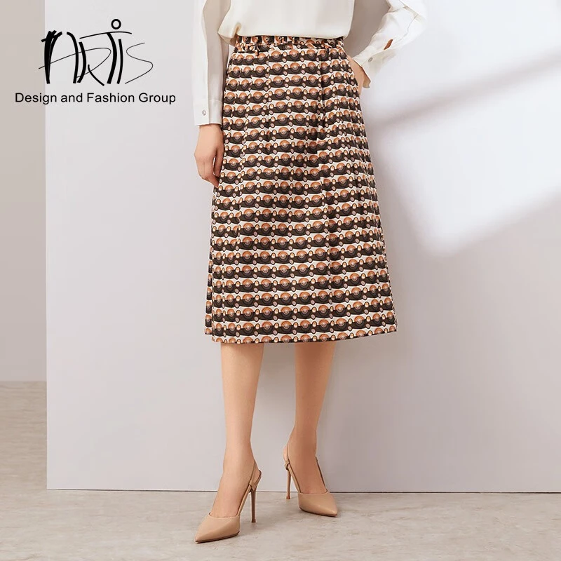 雅迪斯ARTIS女装 灰橘色印花半裙AR5415007-056