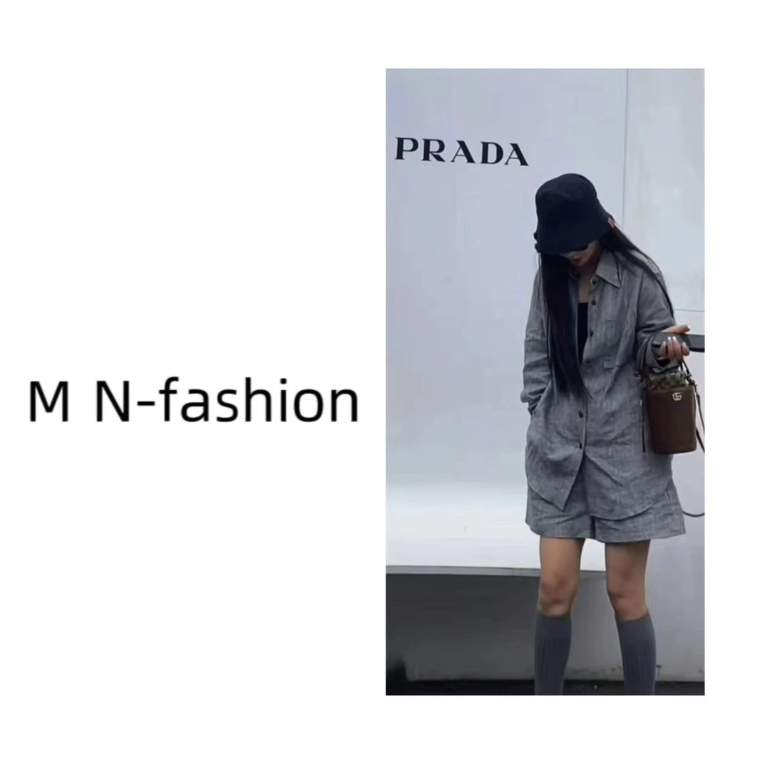 极简高定麻料衬衫短裤套装8196