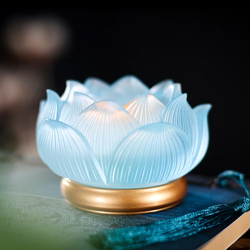 台湾琉璃莲花烛台酥油蜡烛灯座家用长明灯