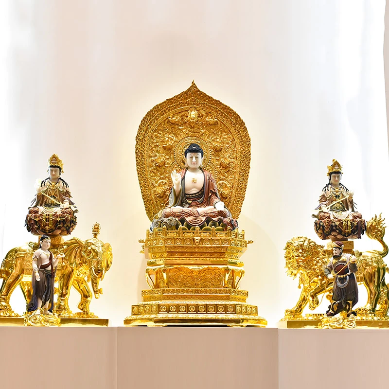 汉白玉华严三圣释迦牟尼文殊陶瓷中式财神车载观音普贤家居摆件