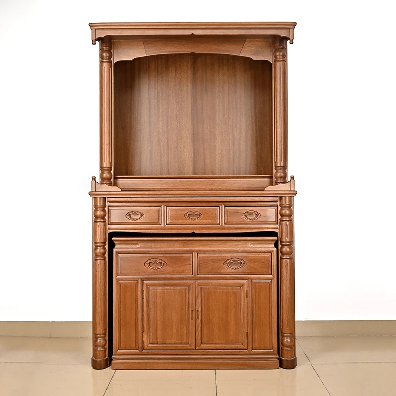 简约家用客厅·大气玄关柜子佛柜实木储物柜收纳柜柜门雕花新中式