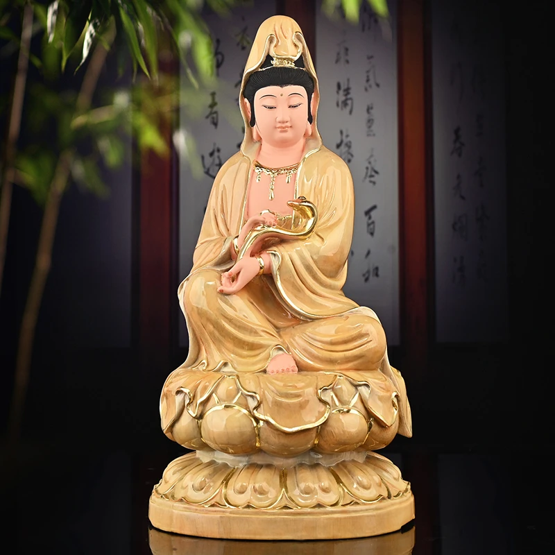 实木坐莲如意观世音家用室内客厅摆件