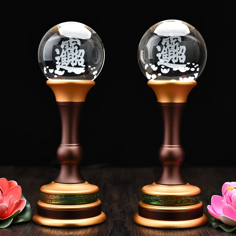 双层七彩水晶灯玻璃LED灯财字灯居家装饰桌面摆件家用工艺品发光