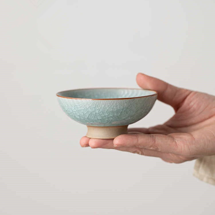 主人杯品茗杯汝窑冰花釉高脚杯个人专用功夫茶具冰裂纹汝窑主人杯