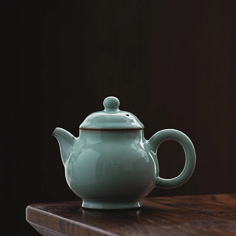 厚湖窑陶瓷功夫茶具大容量茶壶单壶天青色开片家用泡茶壶单个手工