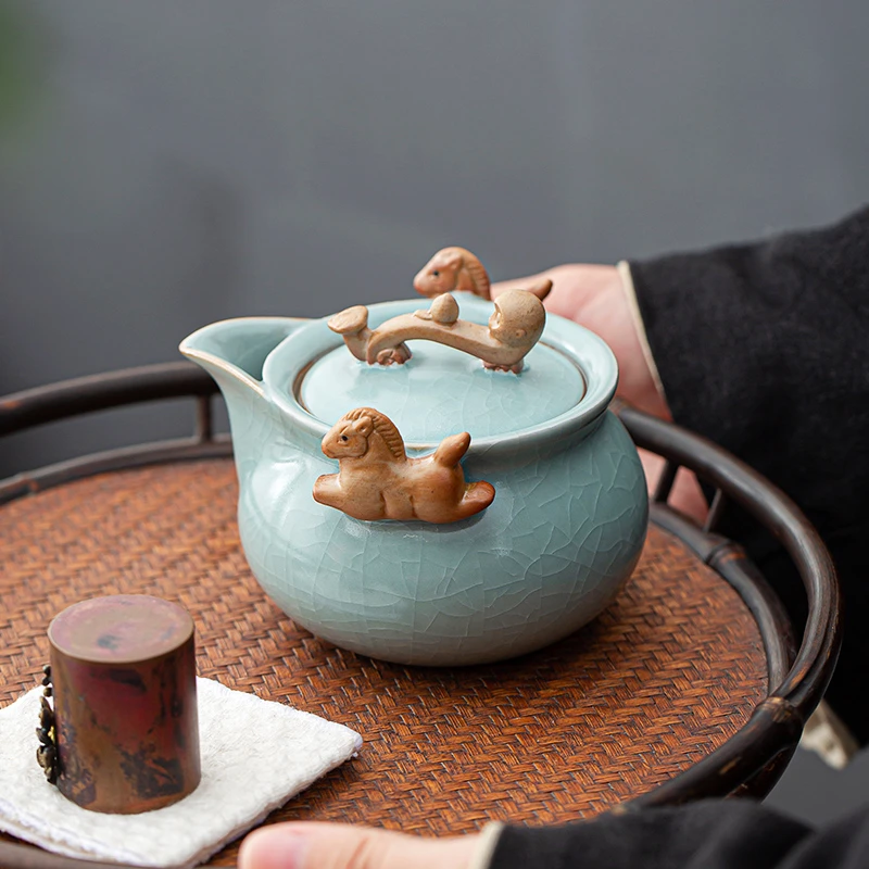 复古开片手抓壶高档功夫茶具一人茶壶家用茶水分离泡茶壶沏茶单壶