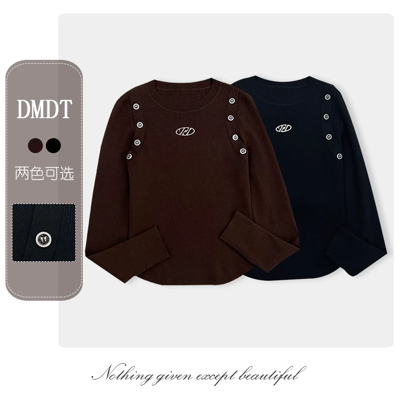 【多米潮牌】2024秋季新品 “柔光细语”字母显瘦长袖针织毛衣4434481