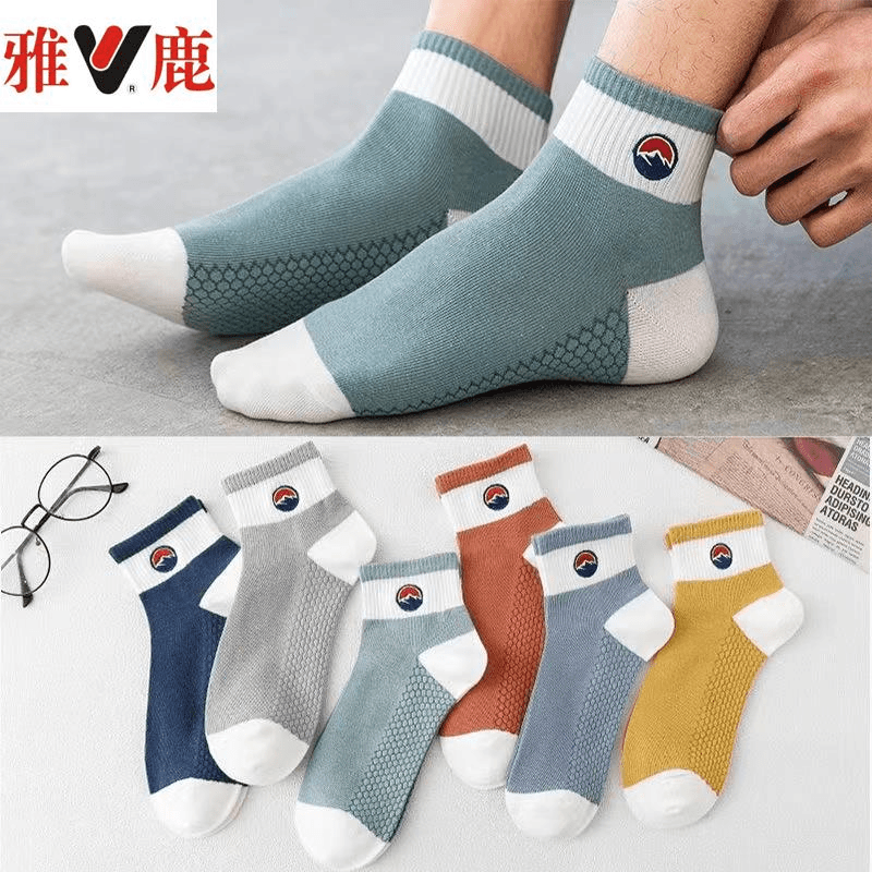 雅鹿春夏季男士运动袜潮流透气吸汗隐形船袜可乐圆标浅口低帮短筒