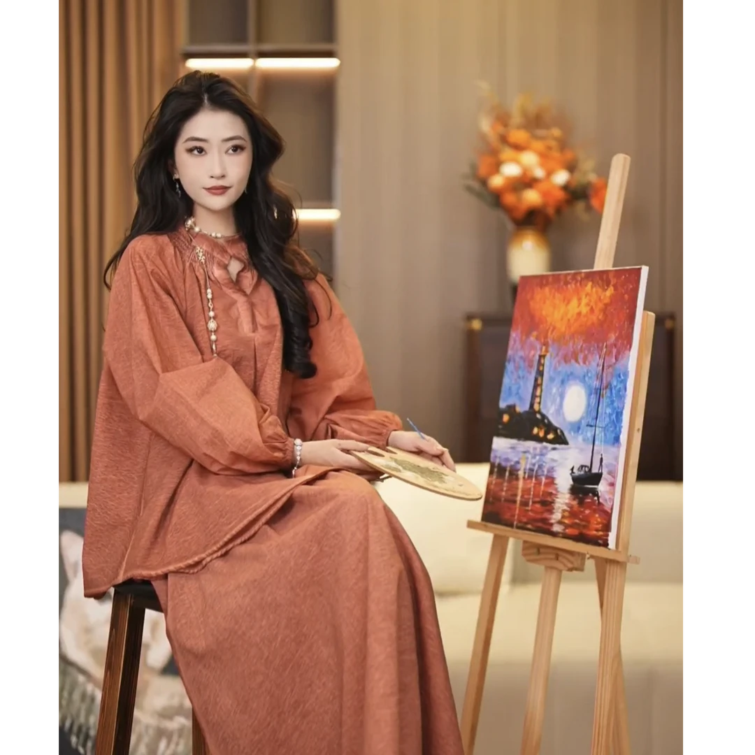 【嘉琪】小石榴秋季新款红色慵懒裙子-SW0046