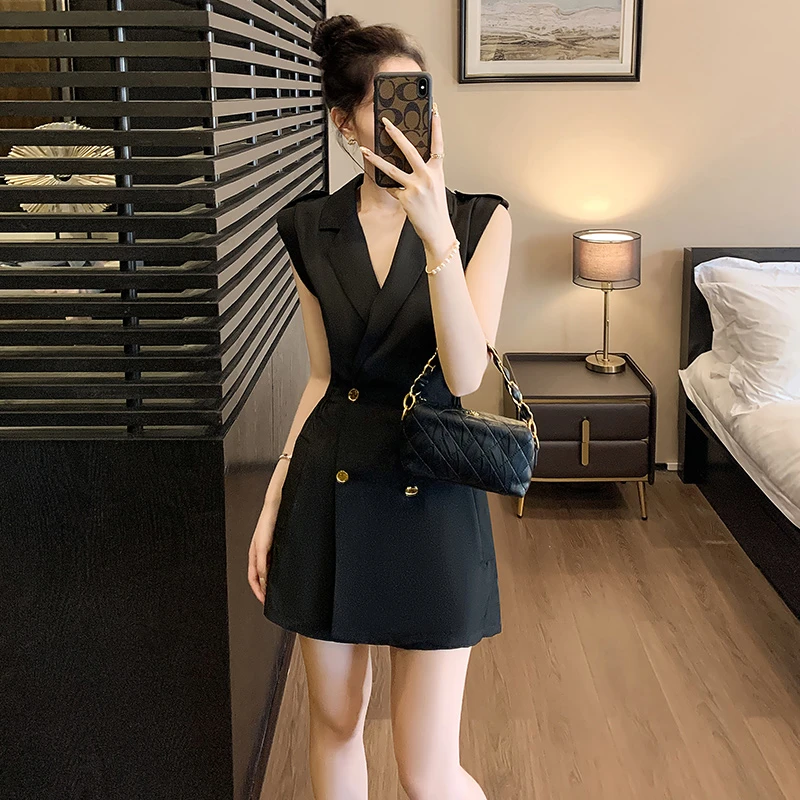 夏季高档黑色西装连体裤高级感显瘦御姐风外出洋气上档次女装