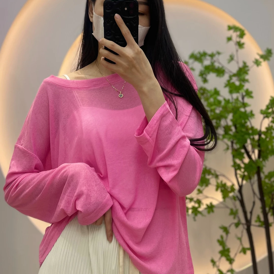 洋气设计感防晒长袖t恤女夏宽松慵懒大版空调罩衫上衣薄款