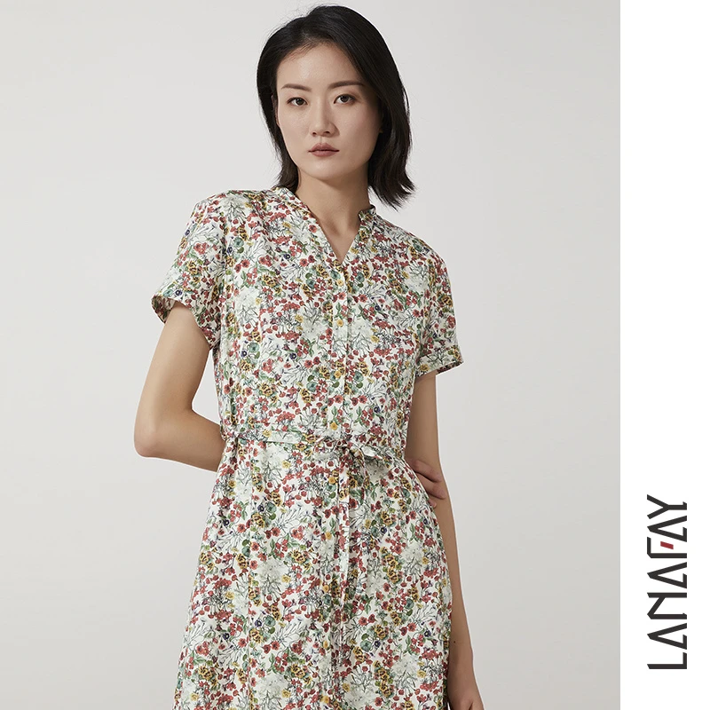 啦娜菲LANAFAY夏款碎花连衣裙1X460夏花白