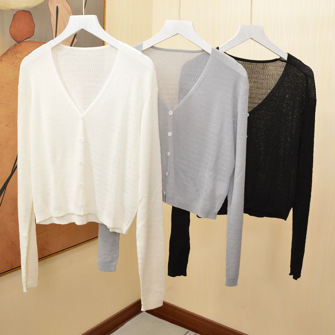 夏日BI入单品！100莱赛尔轻薄凉感V领气质针织开衫女防晒衣空调衫