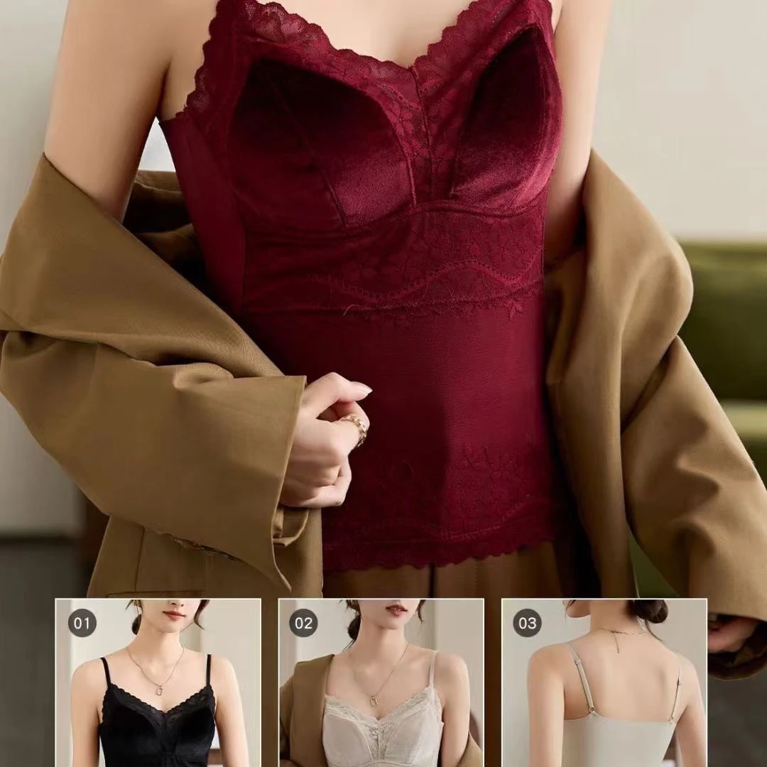 法式吊带背心女复古金丝绒磨毛保暖收腰显瘦打底背心美背内衣秋冬