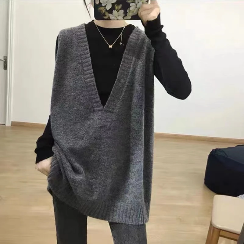 外贸原单意大利大牌女装清仓欧货中长款马甲背心女秋宽松针织毛衣