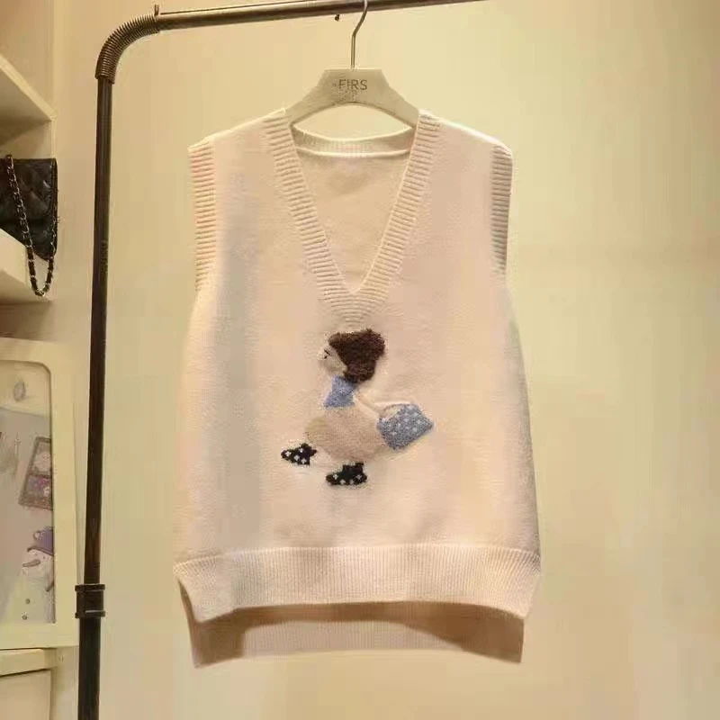 外贸原单意大利大牌女装清仓欧货卡通女孩V领毛衣马甲女背心外搭