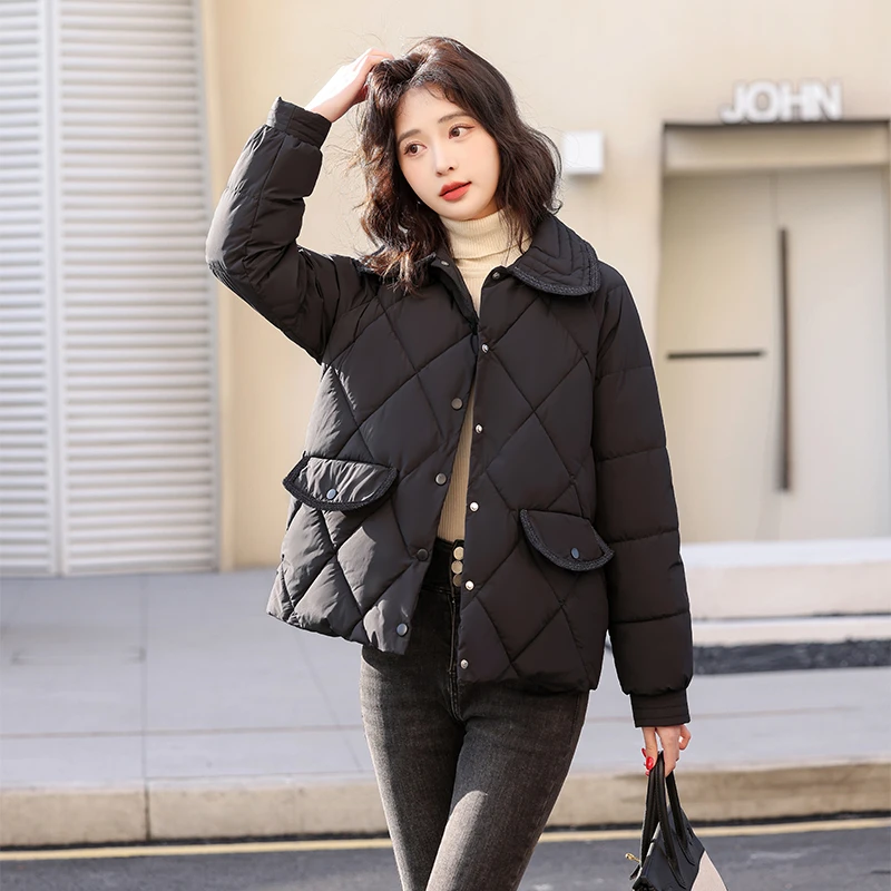 菱格短款棉服女冬季小个子宽松轻薄洋气棉衣外套女2024年新款棉袄