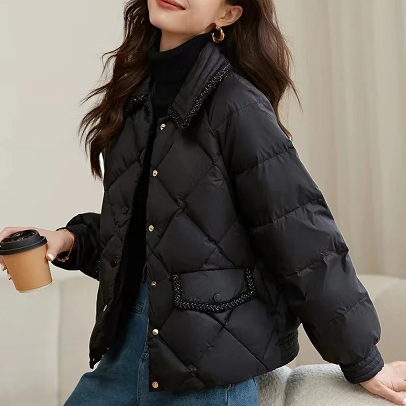 菱格短款棉服女冬季小个子宽松轻薄洋气棉衣外套女2024年新款棉袄