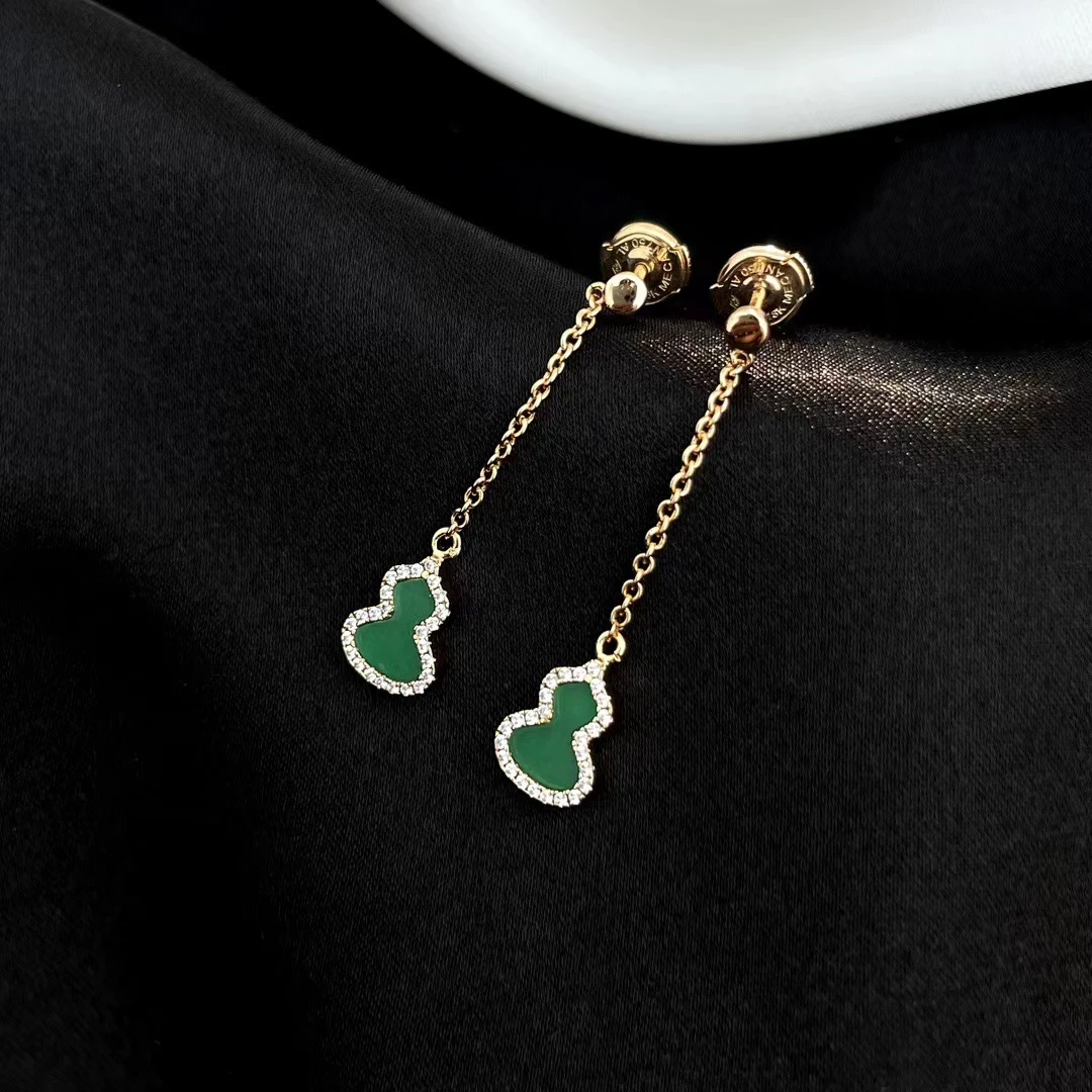 合金耳饰 轻奢时尚小众设计高级感S925纯银女款绿色葫芦耳坠耳饰